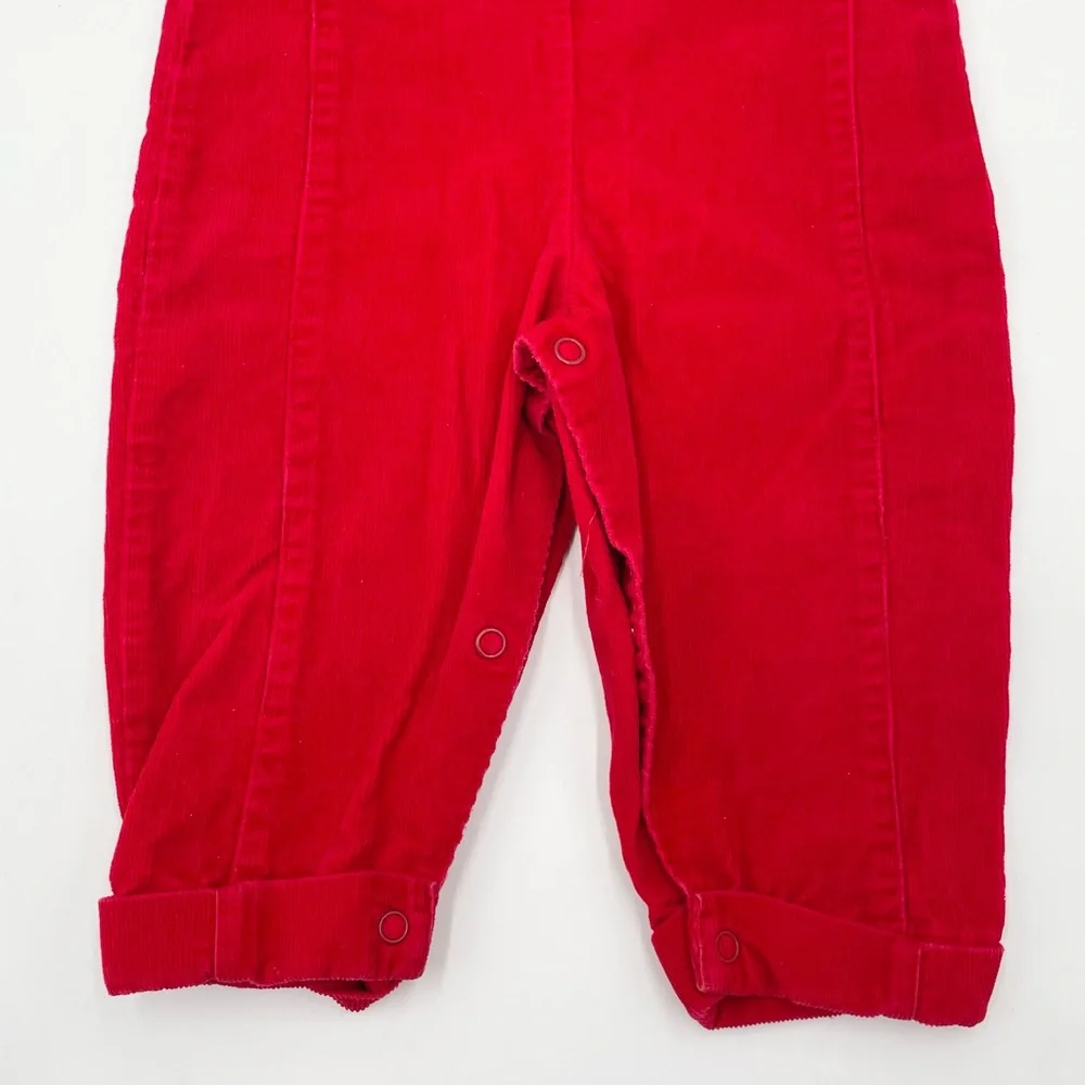 Vintage 90s Baby Togs Red Corduroy Overalls 12 Months Varsity Moose Patch Cotton